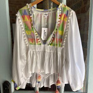 Long sleeve tassle cotton top